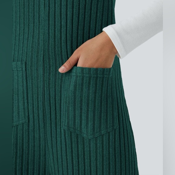 HALARA Ribbed Knit Pockets Overalls Casual Green Jumper Women's Size Small - Picture 6 of 8